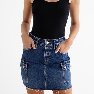 Express Dark Wash High Waisted Cargo Mini Skirt